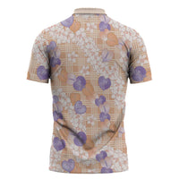 Anthurium Plumeria Lei Pastel Zipper Polo Shirt Orange Hawaiian Splendid Palaka