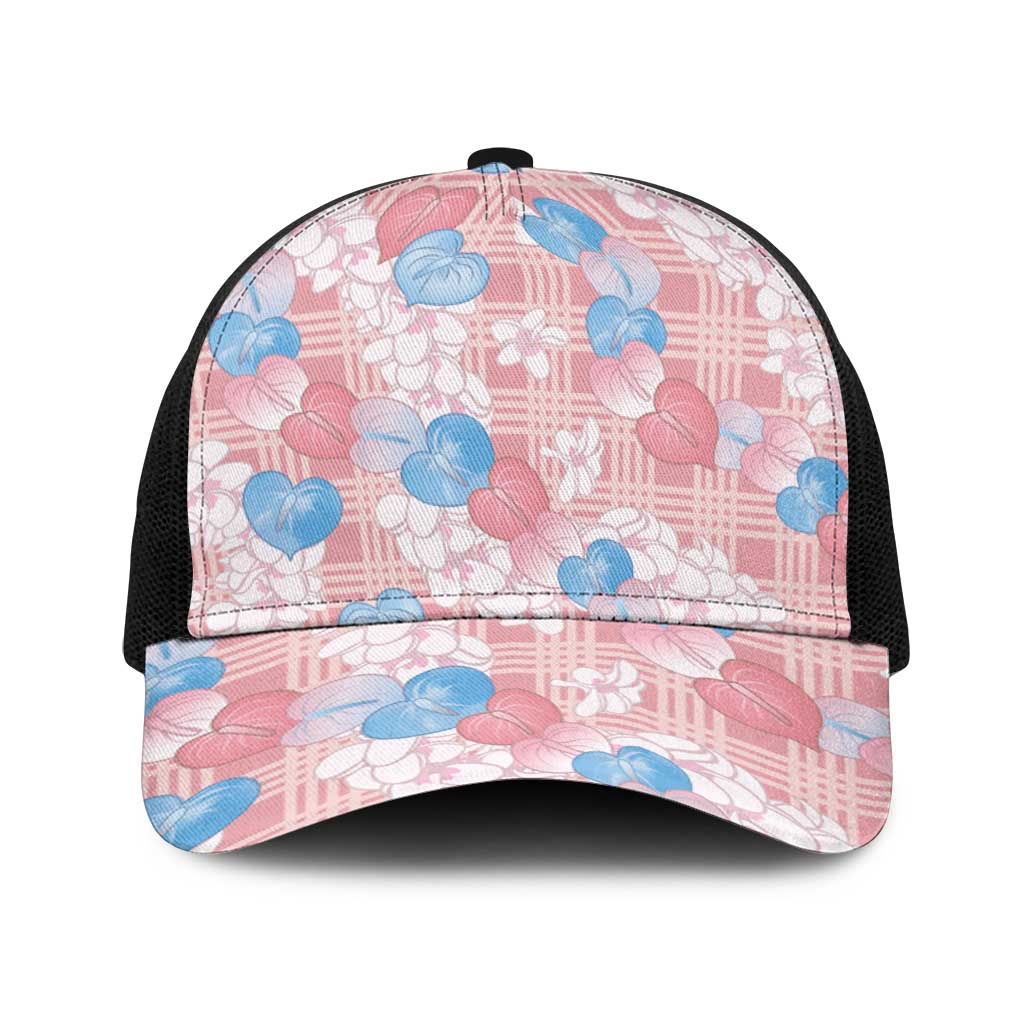Anthurium Plumeria Lei Pastel Baseball Net Cap Pink Hawaiian Splendid Palaka