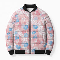 Anthurium Plumeria Lei Pastel Bomber Puffer Jacket Pink Hawaiian Splendid Palaka