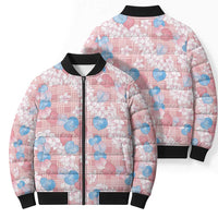 Anthurium Plumeria Lei Pastel Bomber Puffer Jacket Pink Hawaiian Splendid Palaka