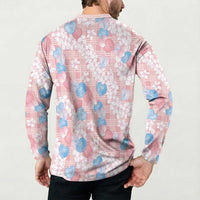 Anthurium Plumeria Lei Pastel Button Sweatshirt Pink Hawaiian Splendid Palaka