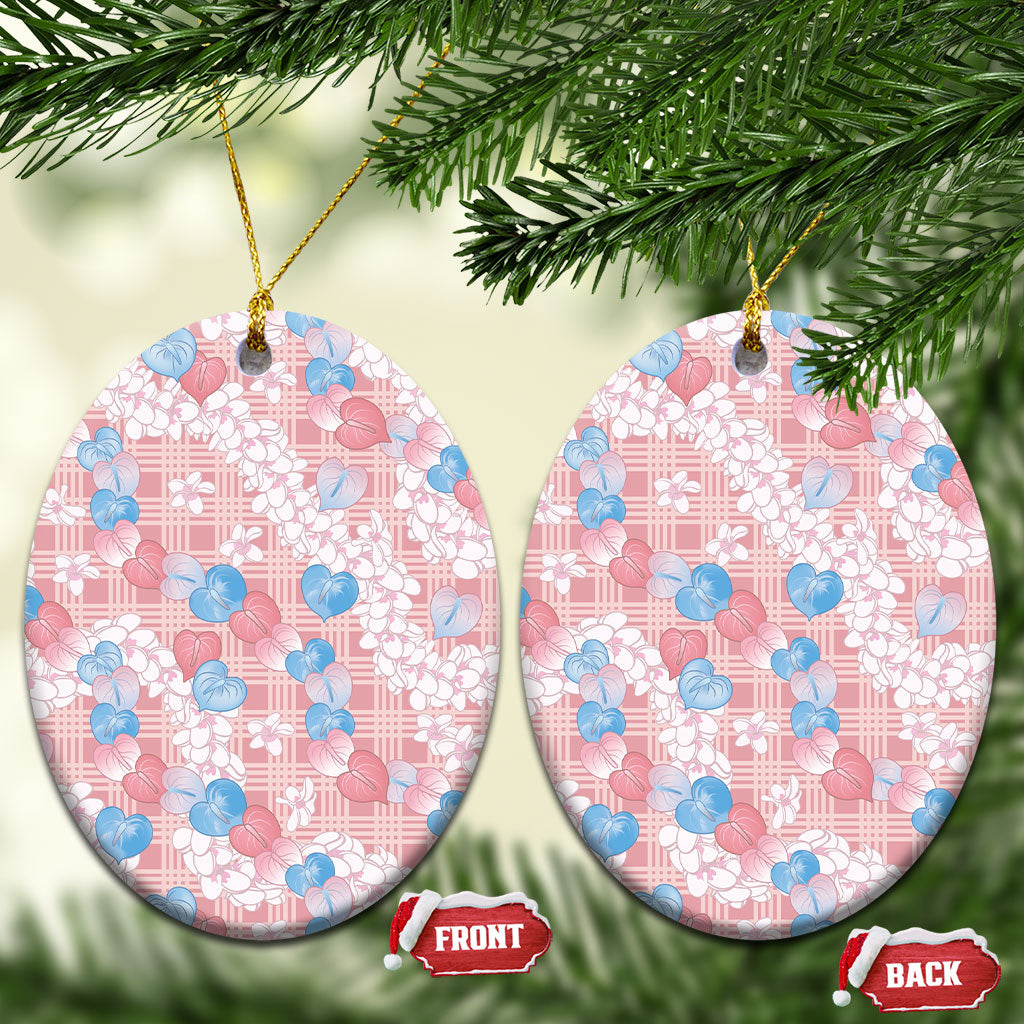 Anthurium Plumeria Lei Pastel Ceramic Ornament Pink Hawaiian Splendid Palaka LT01 Oval Pink - Polynesian Pride