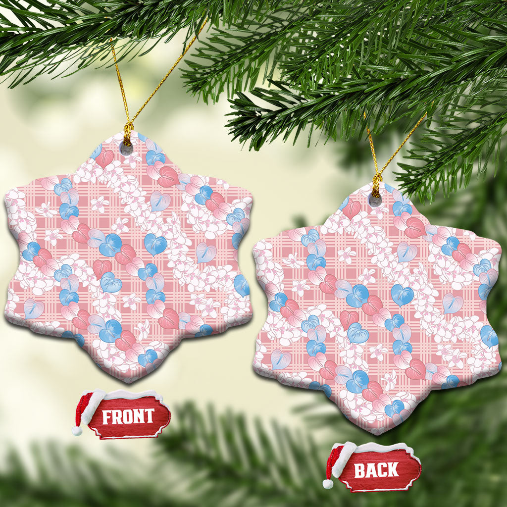 Anthurium Plumeria Lei Pastel Ceramic Ornament Pink Hawaiian Splendid Palaka LT01 Snow Flake Pink - Polynesian Pride