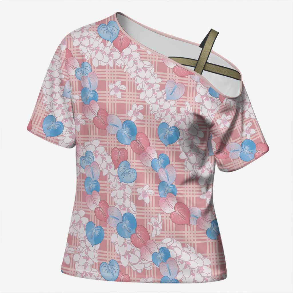 Anthurium Plumeria Lei Pastel Cross Shoulder Shirt Pink Hawaiian Splendid Palaka LT01 Female Pink - Polynesian Pride