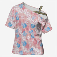 Anthurium Plumeria Lei Pastel Cross Shoulder Shirt Pink Hawaiian Splendid Palaka LT01 Female Pink - Polynesian Pride