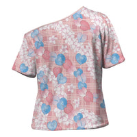 Anthurium Plumeria Lei Pastel Cross Shoulder Shirt Pink Hawaiian Splendid Palaka LT01 - Polynesian Pride