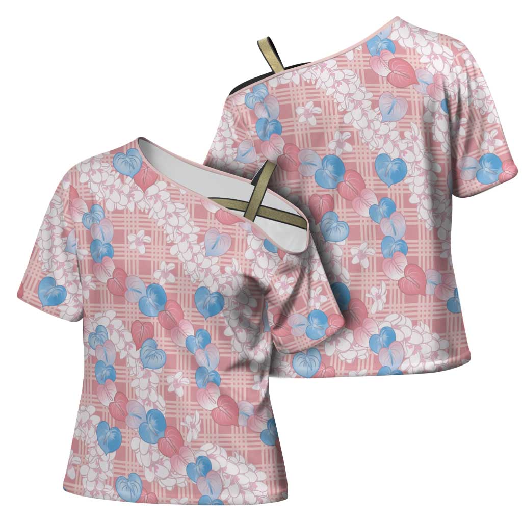 Anthurium Plumeria Lei Pastel Cross Shoulder Shirt Pink Hawaiian Splendid Palaka LT01 - Polynesian Pride
