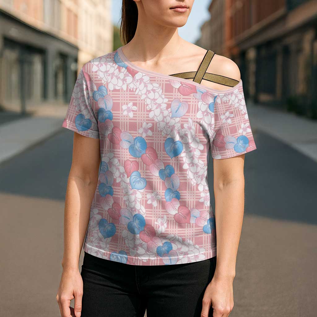 Anthurium Plumeria Lei Pastel Cross Shoulder Shirt Pink Hawaiian Splendid Palaka LT01 - Polynesian Pride