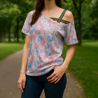 Anthurium Plumeria Lei Pastel Cross Shoulder Shirt Pink Hawaiian Splendid Palaka LT01 - Polynesian Pride