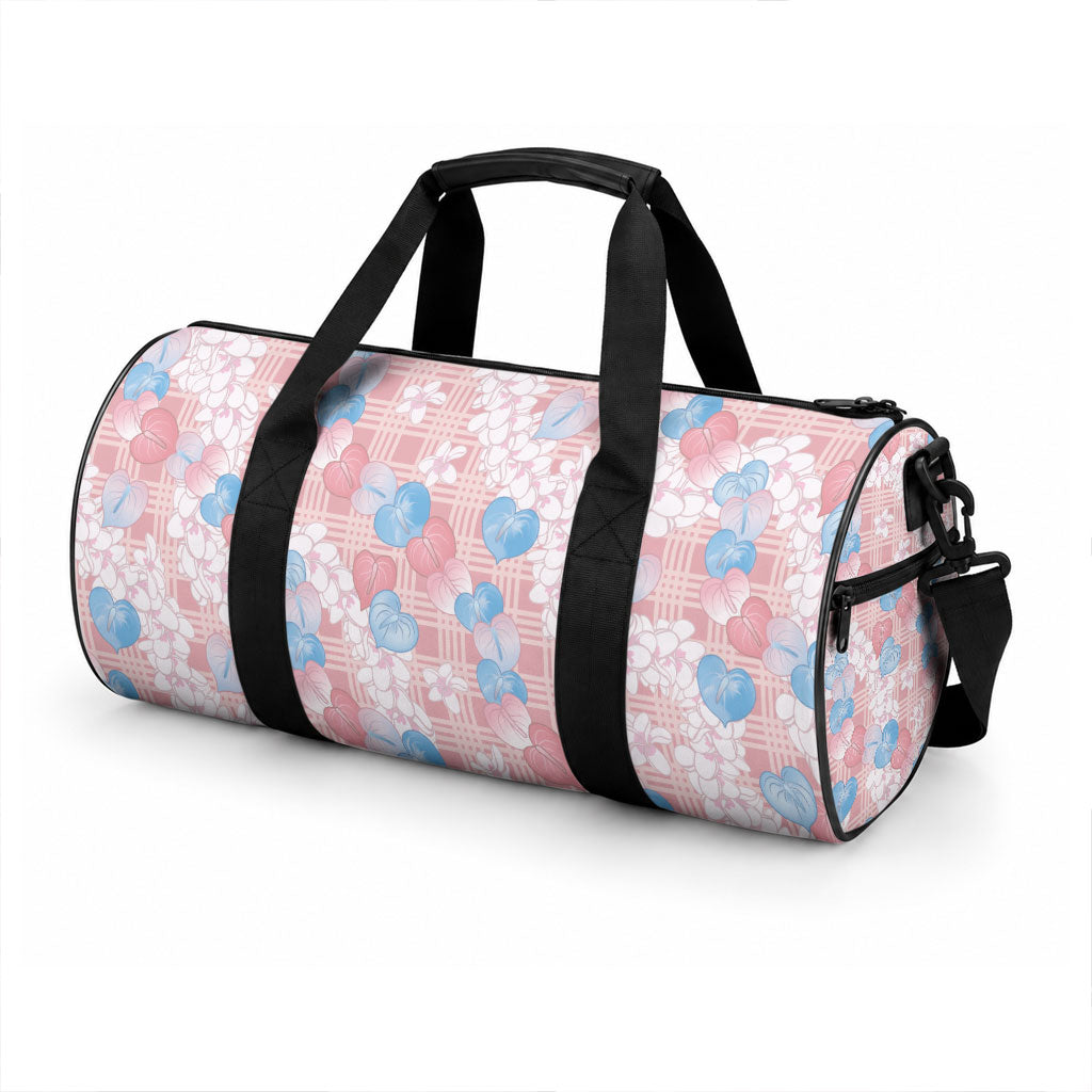 Anthurium Plumeria Lei Pastel Duffle Bag Pink Hawaiian Splendid Palaka LT01 - Polynesian Pride