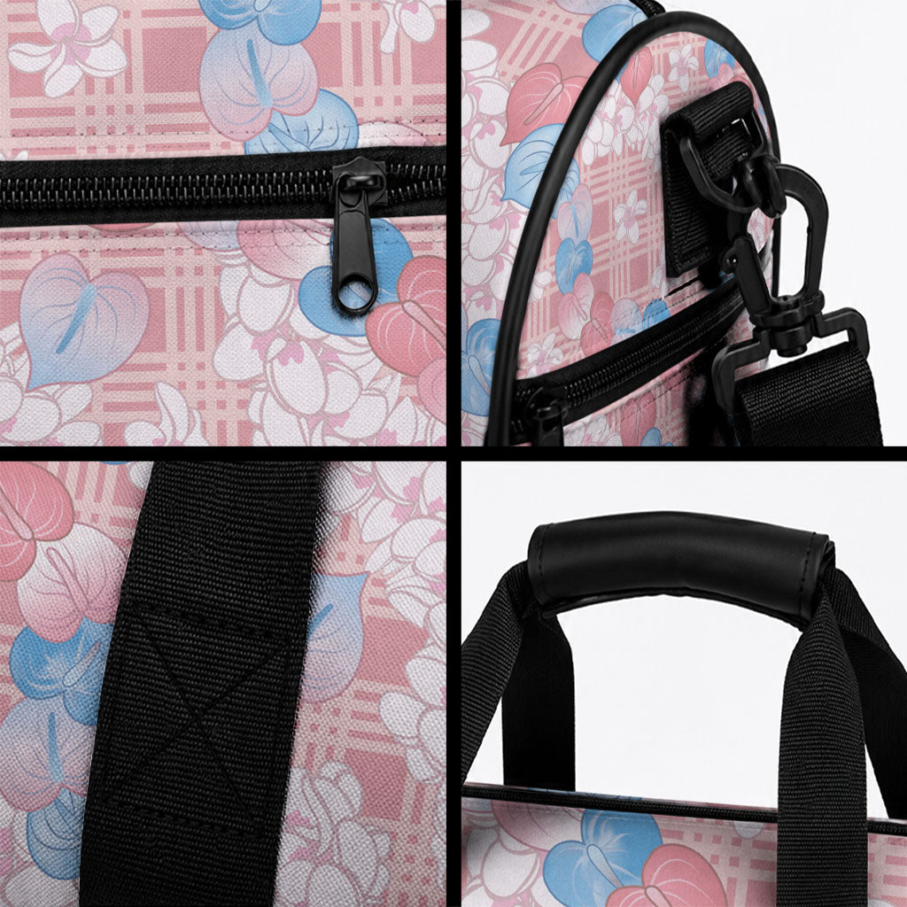 Anthurium Plumeria Lei Pastel Duffle Bag Pink Hawaiian Splendid Palaka LT01 - Polynesian Pride