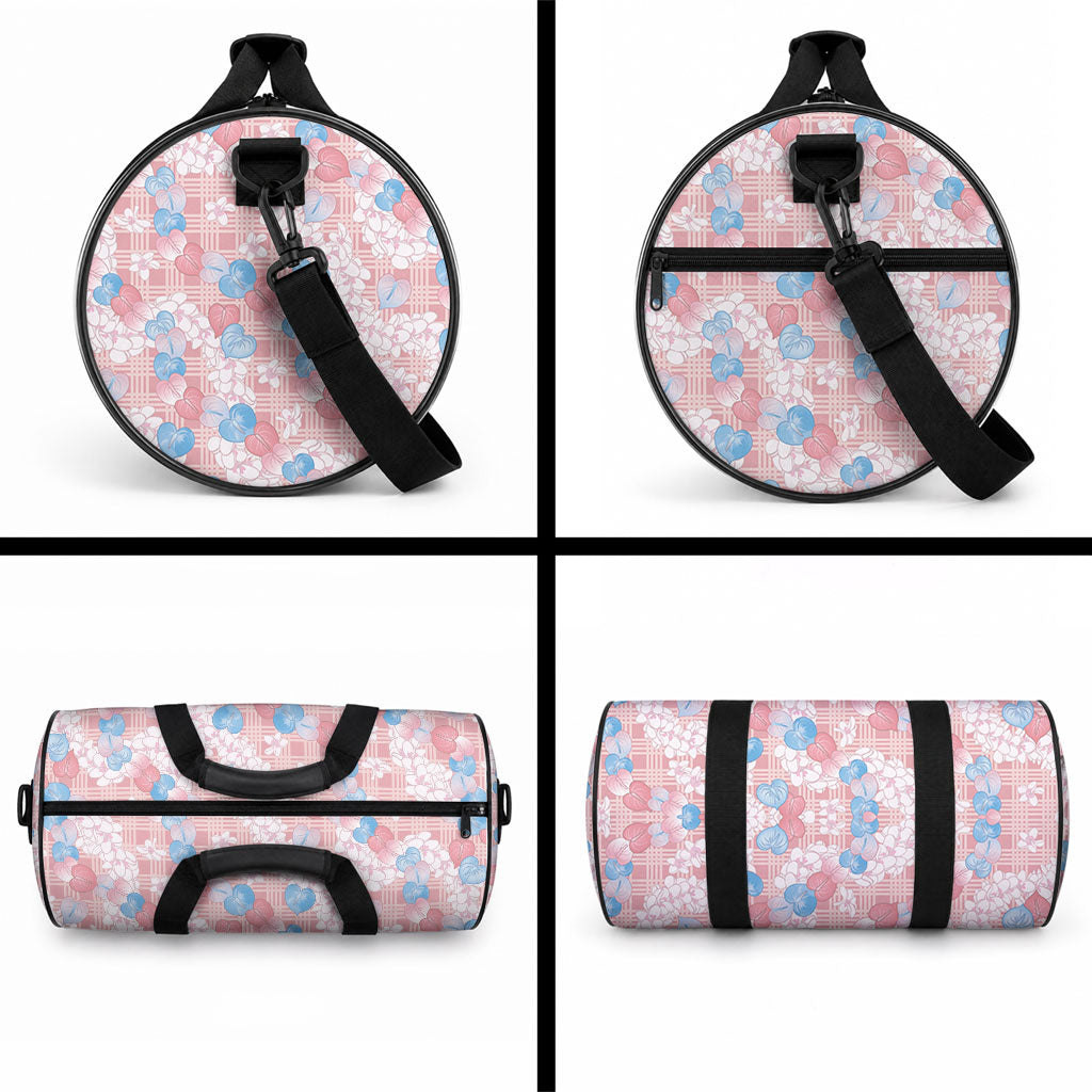 Anthurium Plumeria Lei Pastel Duffle Bag Pink Hawaiian Splendid Palaka LT01 - Polynesian Pride