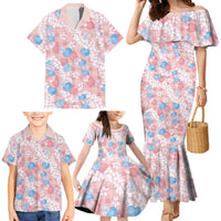 Anthurium Plumeria Lei Pastel Family Matching Mermaid Dress and Hawaiian Shirt Pink Hawaiian Splendid Palaka LT01 - Polynesian Pride