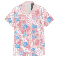 Anthurium Plumeria Lei Pastel Family Matching Off The Shoulder Long Sleeve Dress and Hawaiian Shirt Pink Hawaiian Splendid Palaka LT01 Dad's Shirt - Short Sleeve Pink - Polynesian Pride