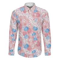 Anthurium Plumeria Lei Pastel Family Matching Off The Shoulder Long Sleeve Dress and Hawaiian Shirt Pink Hawaiian Splendid Palaka LT01 Dad's Shirt - Long Sleeve Pink - Polynesian Pride
