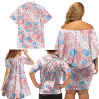 Anthurium Plumeria Lei Pastel Family Matching Off Shoulder Short Dress and Hawaiian Shirt Pink Hawaiian Splendid Palaka LT01 - Polynesian Pride
