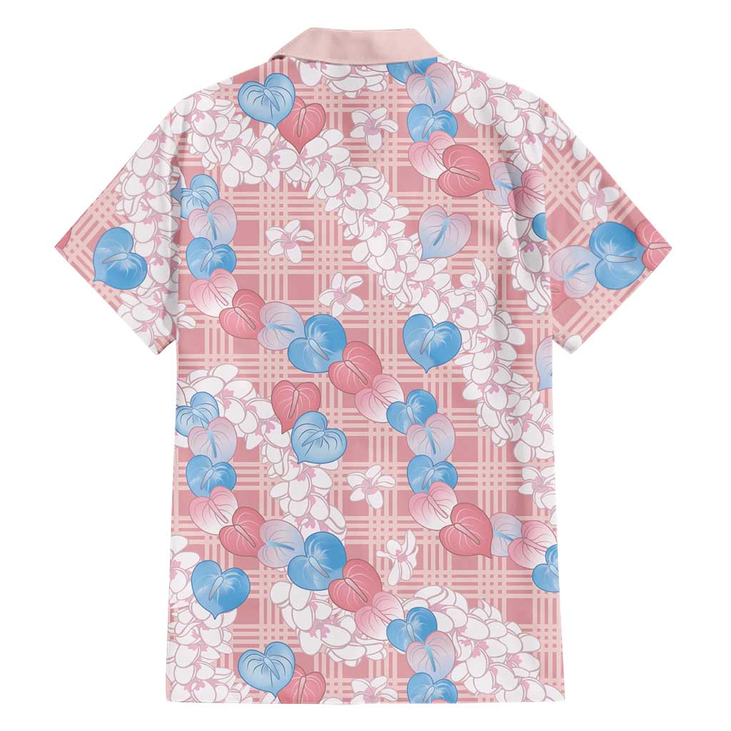 Anthurium Plumeria Lei Pastel Family Matching Off Shoulder Short Dress and Hawaiian Shirt Pink Hawaiian Splendid Palaka LT01 - Polynesian Pride