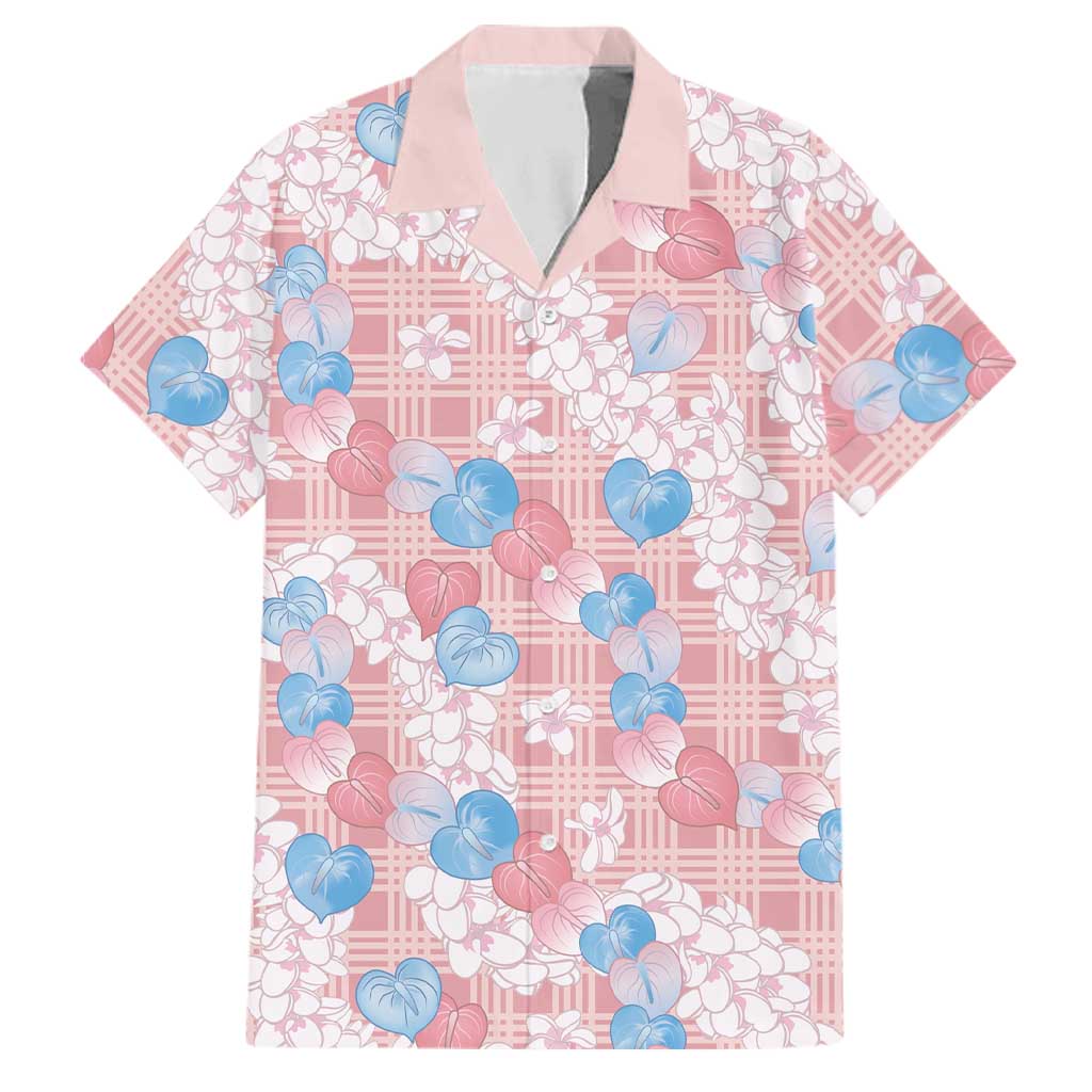 Anthurium Plumeria Lei Pastel Family Matching Puletasi and Hawaiian Shirt Pink Hawaiian Splendid Palaka LT01 Dad's Shirt - Short Sleeve Pink - Polynesian Pride
