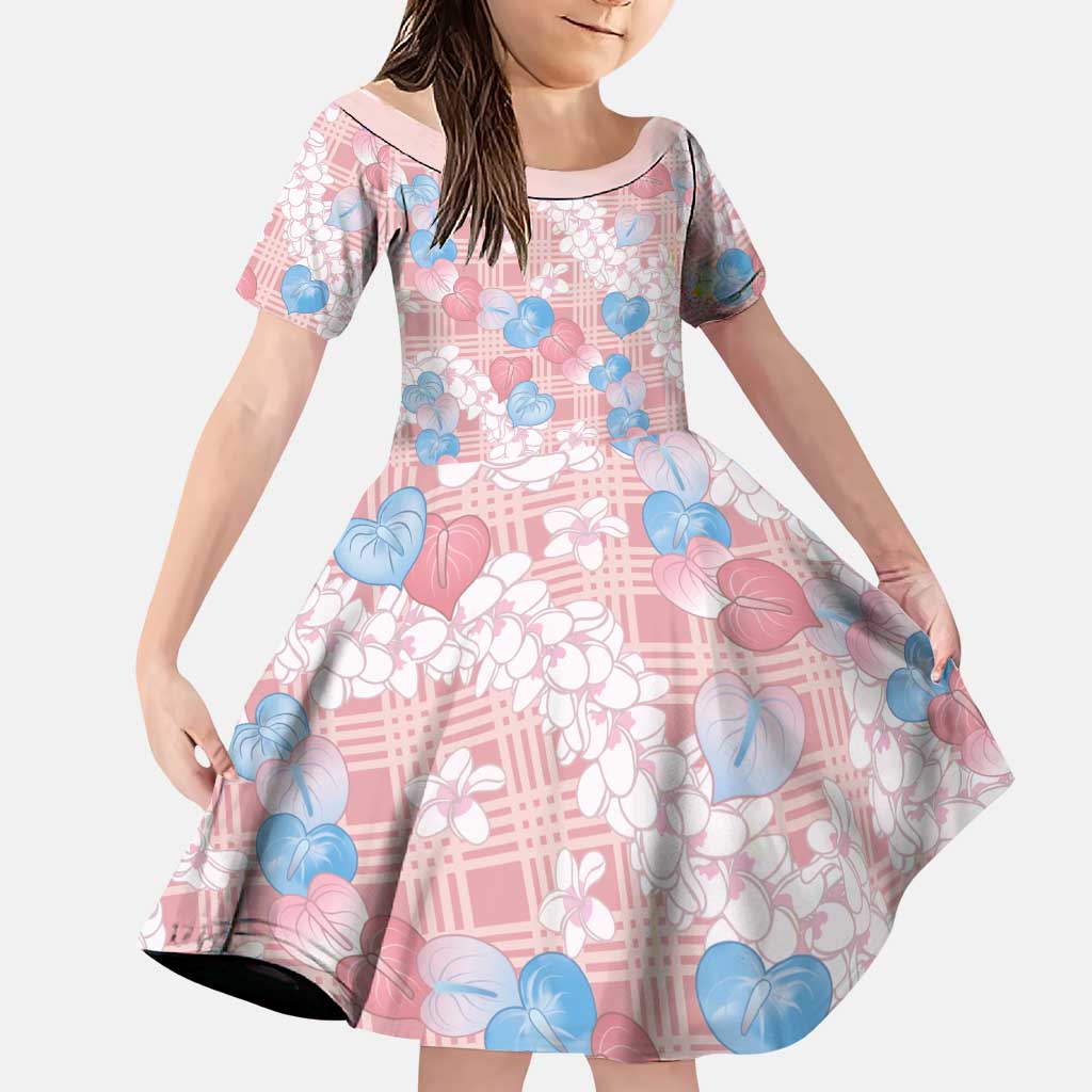 Anthurium Plumeria Lei Pastel Family Matching Short Sleeve Bodycon Dress and Hawaiian Shirt Pink Hawaiian Splendid Palaka LT01 Daughter's Dress Pink - Polynesian Pride