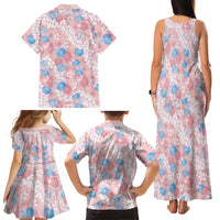Anthurium Plumeria Lei Pastel Family Matching Tank Maxi Dress and Hawaiian Shirt Pink Hawaiian Splendid Palaka LT01 - Polynesian Pride