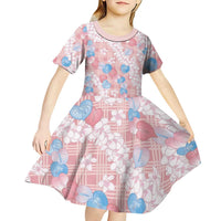 Anthurium Plumeria Lei Pastel Kid Short Sleeve Dress Pink Hawaiian Splendid Palaka