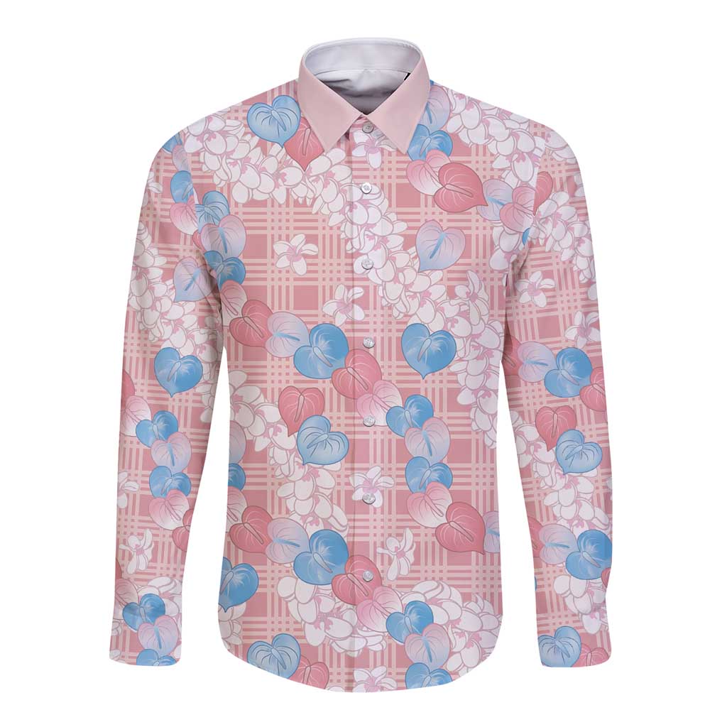 Anthurium Plumeria Lei Pastel Long Sleeve Button Shirt Pink Hawaiian Splendid Palaka LT01 Unisex Pink - Polynesian Pride