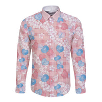 Anthurium Plumeria Lei Pastel Long Sleeve Button Shirt Pink Hawaiian Splendid Palaka LT01 Unisex Pink - Polynesian Pride