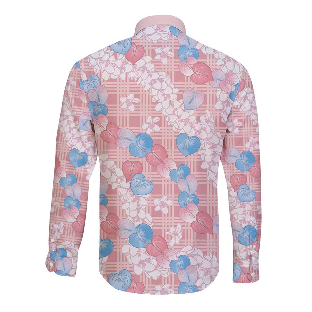 Anthurium Plumeria Lei Pastel Long Sleeve Button Shirt Pink Hawaiian Splendid Palaka LT01 - Polynesian Pride