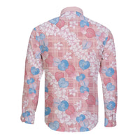 Anthurium Plumeria Lei Pastel Long Sleeve Button Shirt Pink Hawaiian Splendid Palaka LT01 - Polynesian Pride