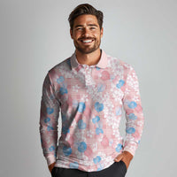 Anthurium Plumeria Lei Pastel Long Sleeve Polo Shirt Pink Hawaiian Splendid Palaka