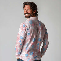 Anthurium Plumeria Lei Pastel Long Sleeve Polo Shirt Pink Hawaiian Splendid Palaka