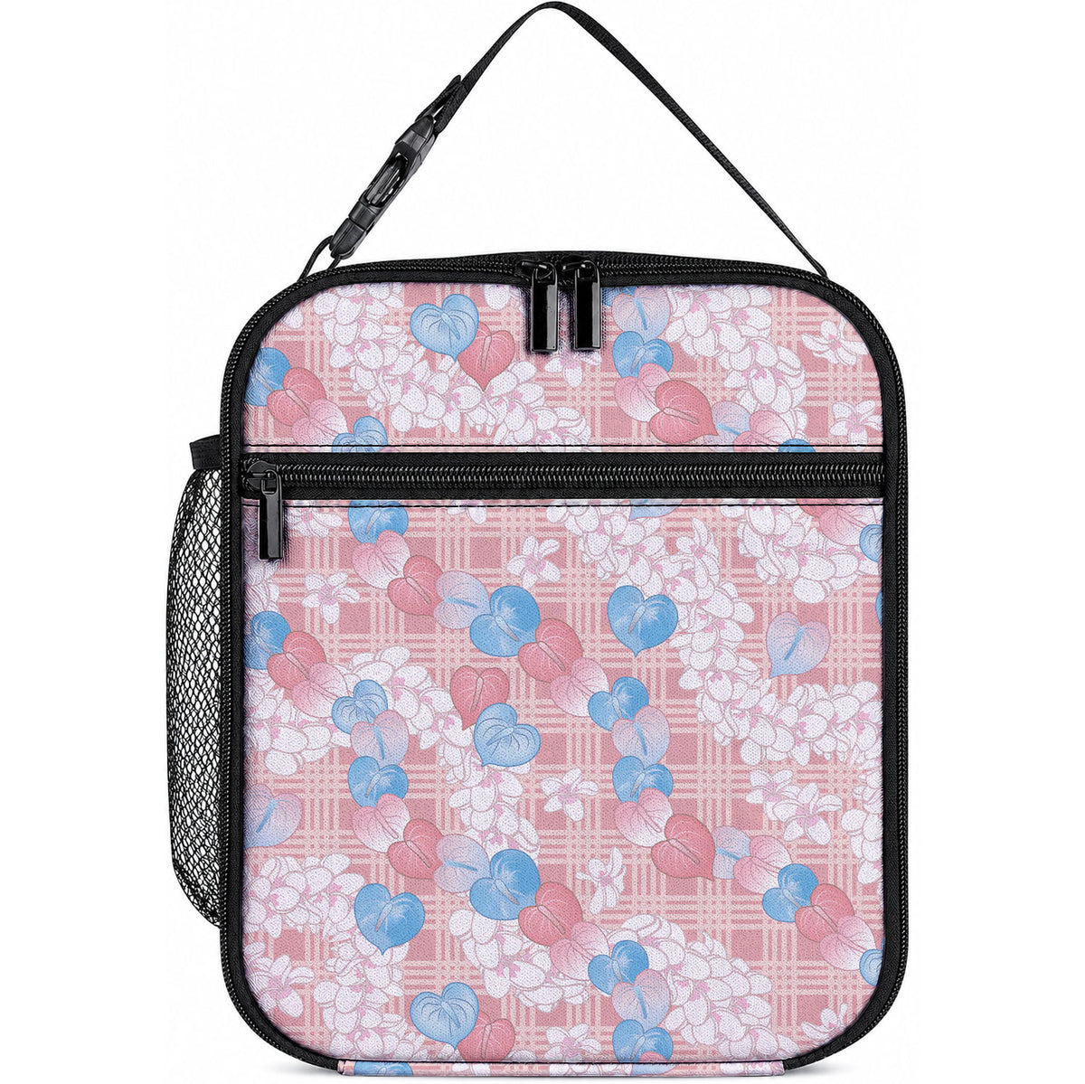 Anthurium Plumeria Lei Pastel Lunch Bag Pink Hawaiian Splendid Palaka LT01 10.2 × 8.3 × 4.3 inch Pink - Polynesian Pride
