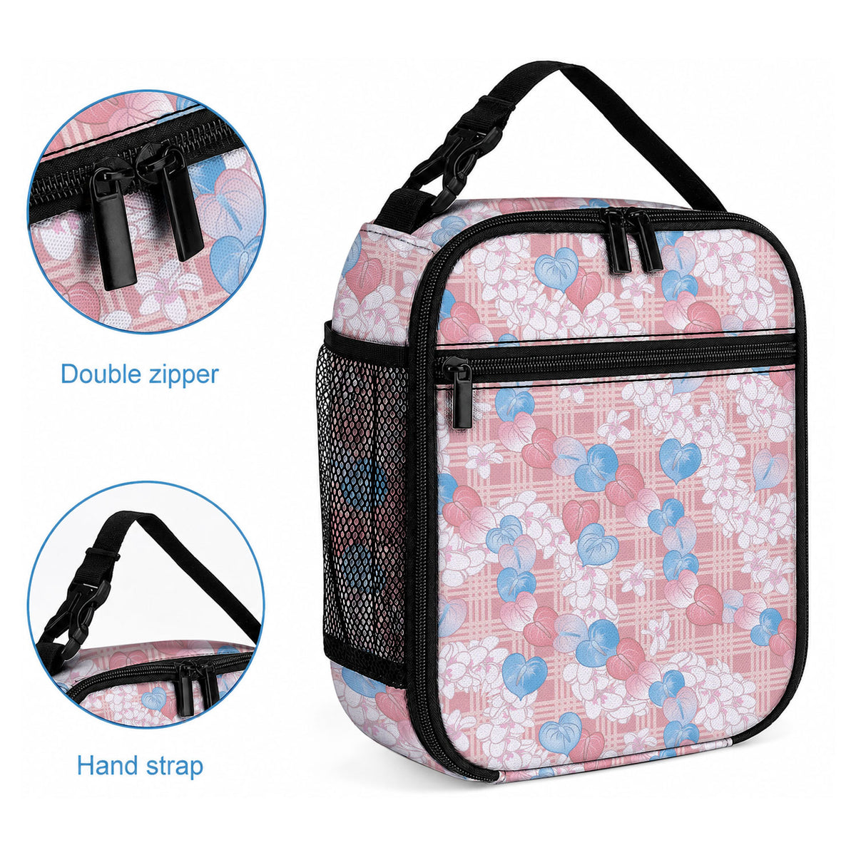 Anthurium Plumeria Lei Pastel Lunch Bag Pink Hawaiian Splendid Palaka LT01 - Polynesian Pride