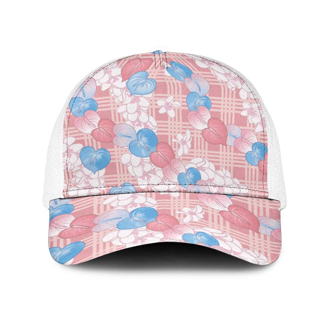 Anthurium Plumeria Lei Pastel Mesh Trucker Cap Pink Hawaiian Splendid Palaka