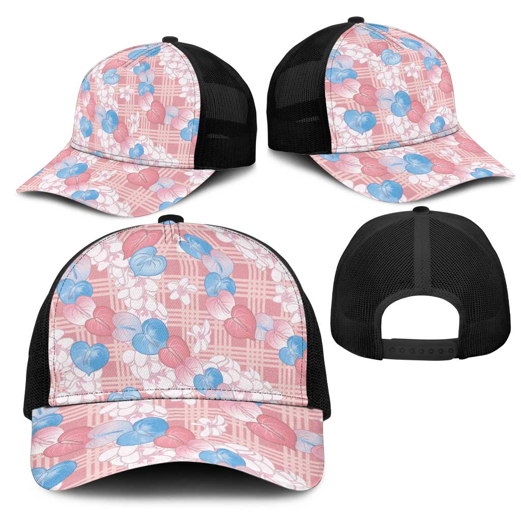 Anthurium Plumeria Lei Pastel Mesh Trucker Cap Pink Hawaiian Splendid Palaka