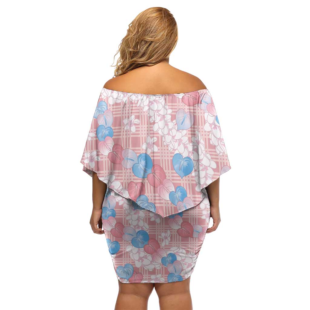 Anthurium Plumeria Lei Pastel Off Shoulder Short Dress Pink Hawaiian Splendid Palaka LT01 - Polynesian Pride