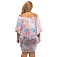 Anthurium Plumeria Lei Pastel Off Shoulder Short Dress Pink Hawaiian Splendid Palaka LT01 - Polynesian Pride