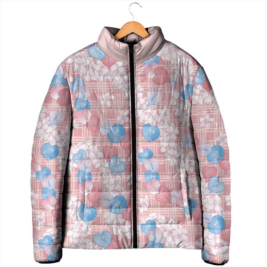 Anthurium Plumeria Lei Pastel Padded Jacket Pink Hawaiian Splendid Palaka