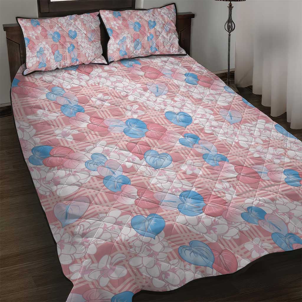 Anthurium Plumeria Lei Pastel Quilt Bed Set Pink Hawaiian Splendid Palaka