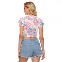 Anthurium Plumeria Lei Pastel Raglan Cropped T Shirt Pink Hawaiian Splendid Palaka