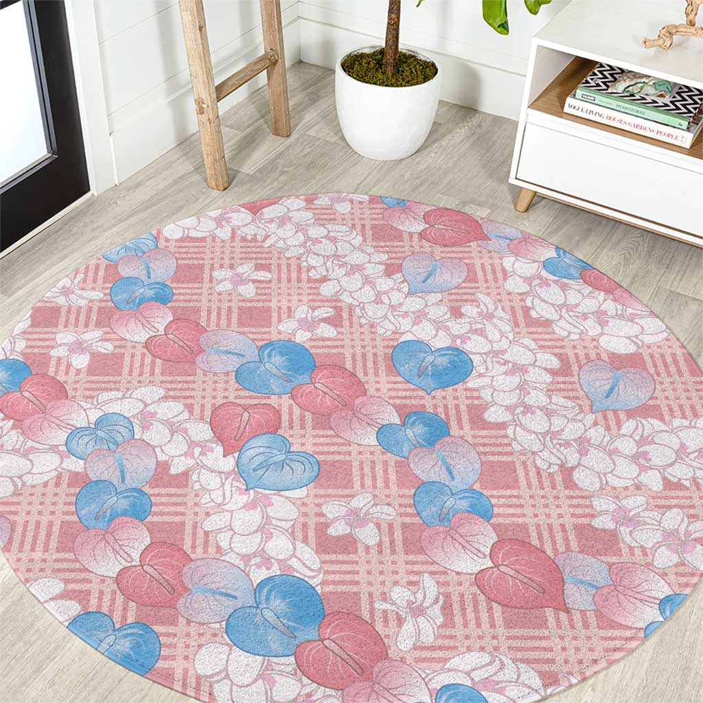 Anthurium Plumeria Lei Pastel Round Carpet Pink Hawaiian Splendid Palaka