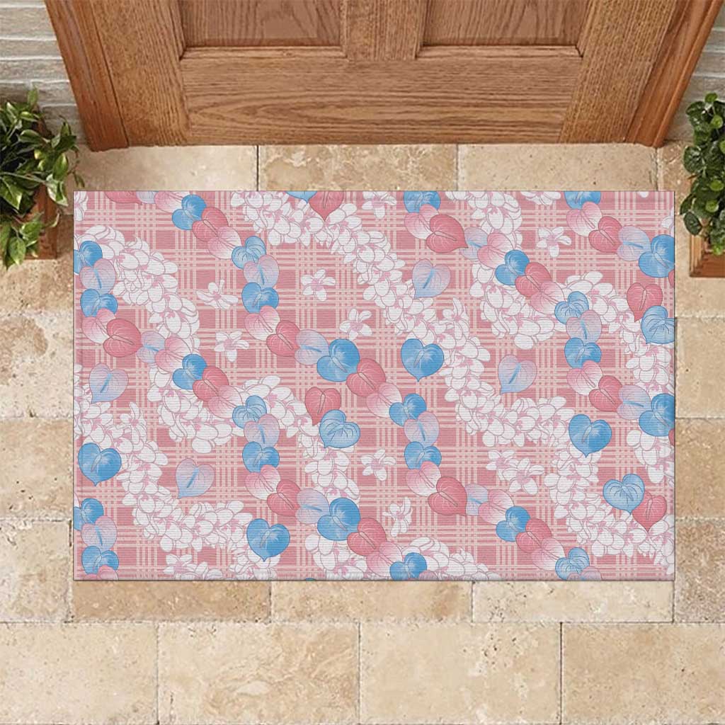 Anthurium Plumeria Lei Pastel Rubber Doormat Pink Hawaiian Splendid Palaka LT01 Pink - Polynesian Pride