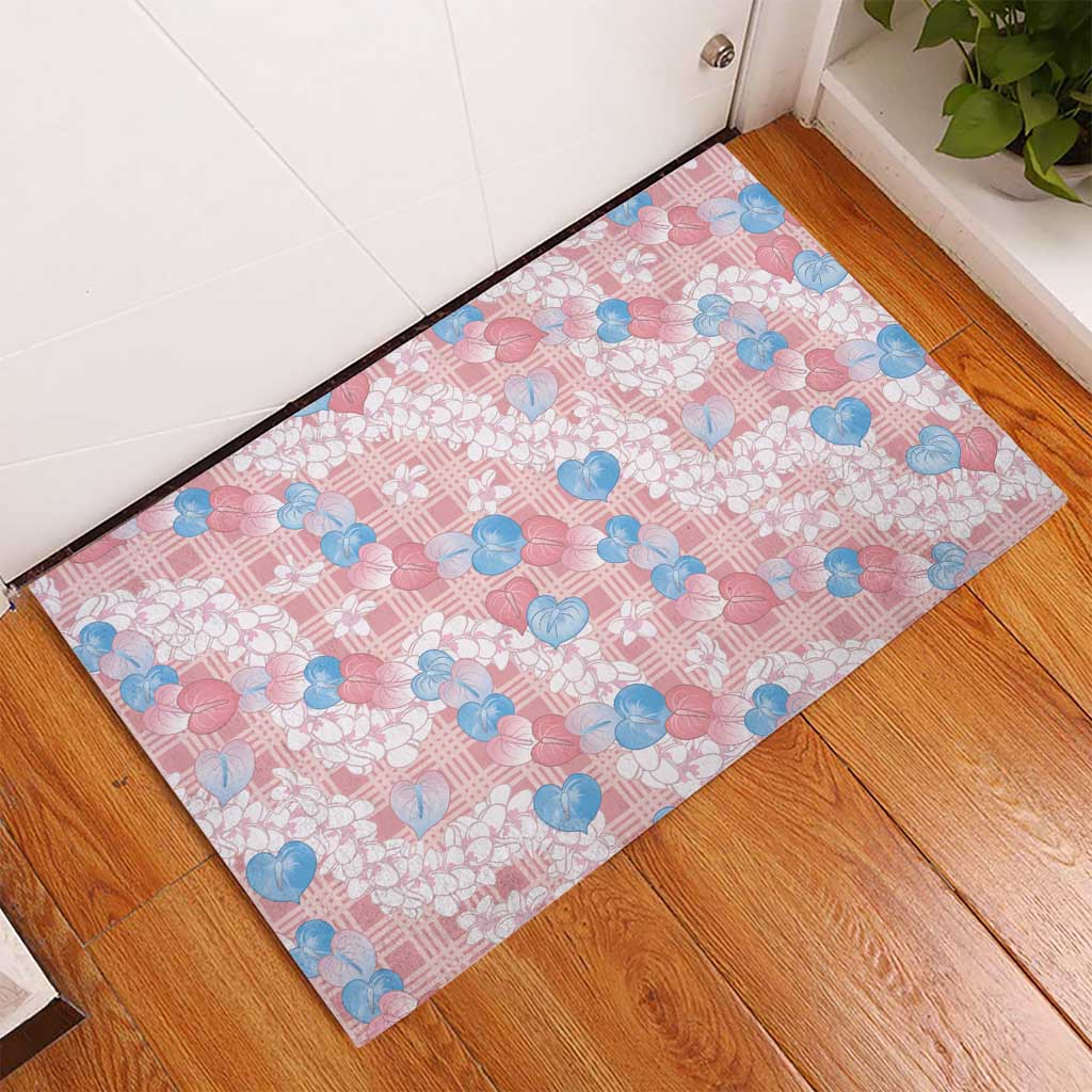 Anthurium Plumeria Lei Pastel Rubber Doormat Pink Hawaiian Splendid Palaka LT01 - Polynesian Pride