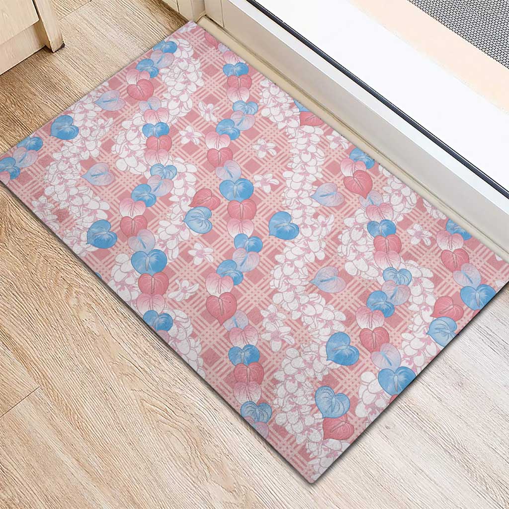 Anthurium Plumeria Lei Pastel Rubber Doormat Pink Hawaiian Splendid Palaka LT01 - Polynesian Pride