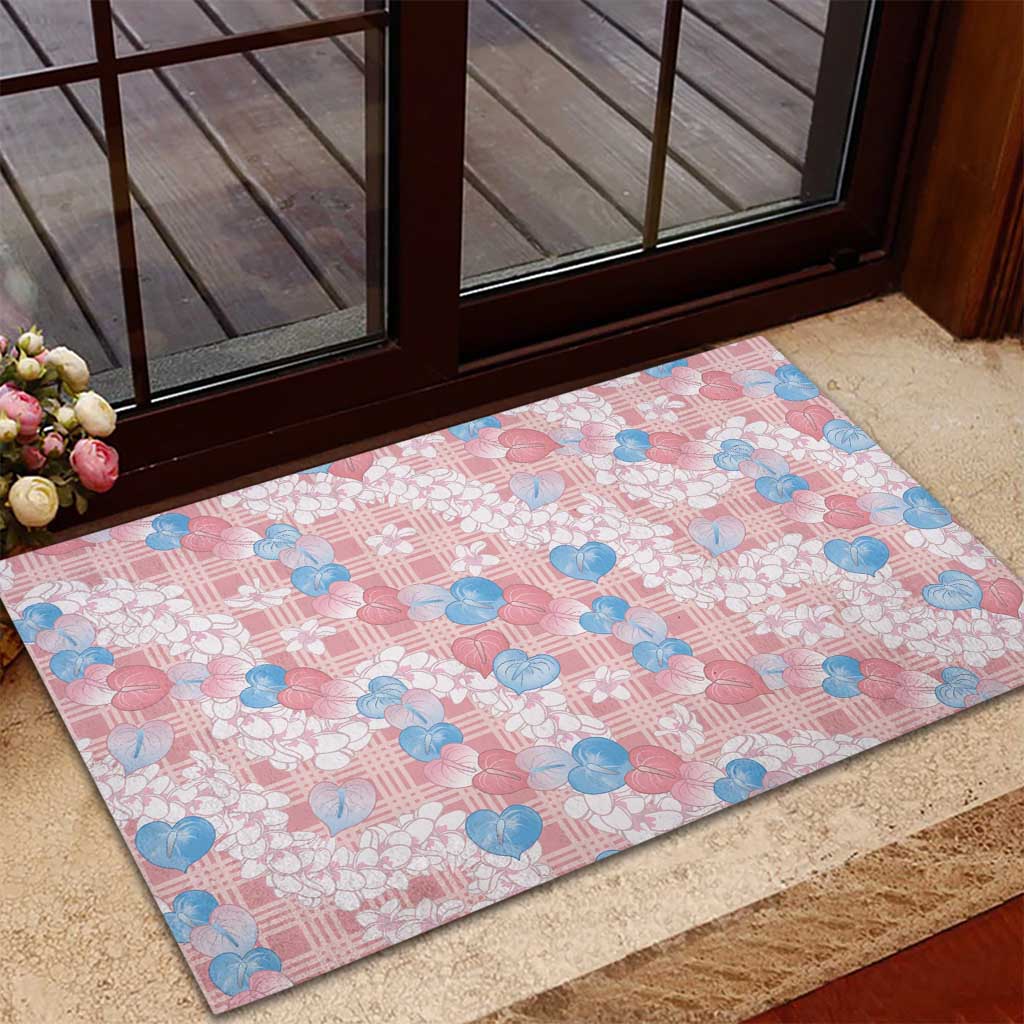 Anthurium Plumeria Lei Pastel Rubber Doormat Pink Hawaiian Splendid Palaka LT01 - Polynesian Pride