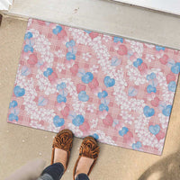 Anthurium Plumeria Lei Pastel Rubber Doormat Pink Hawaiian Splendid Palaka LT01 - Polynesian Pride