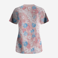 Anthurium Plumeria Lei Pastel Scrub Top Pink Hawaiian Splendid Palaka