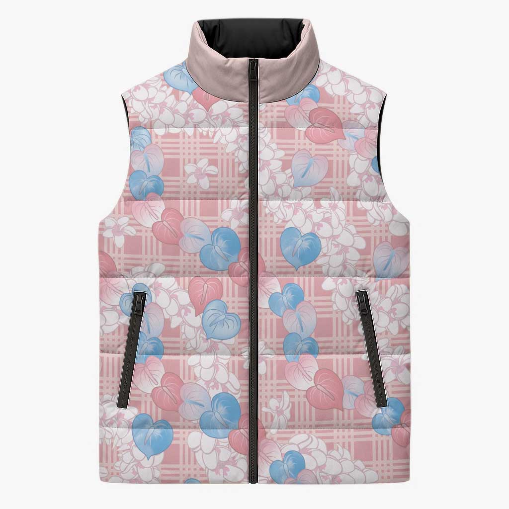 Anthurium Plumeria Lei Pastel Sleeveless Puffer Jacket Pink Hawaiian Splendid Palaka