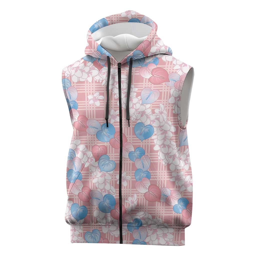 Anthurium Plumeria Lei Pastel Sleeveless Zip Hoodie Pink Hawaiian Splendid Palaka
