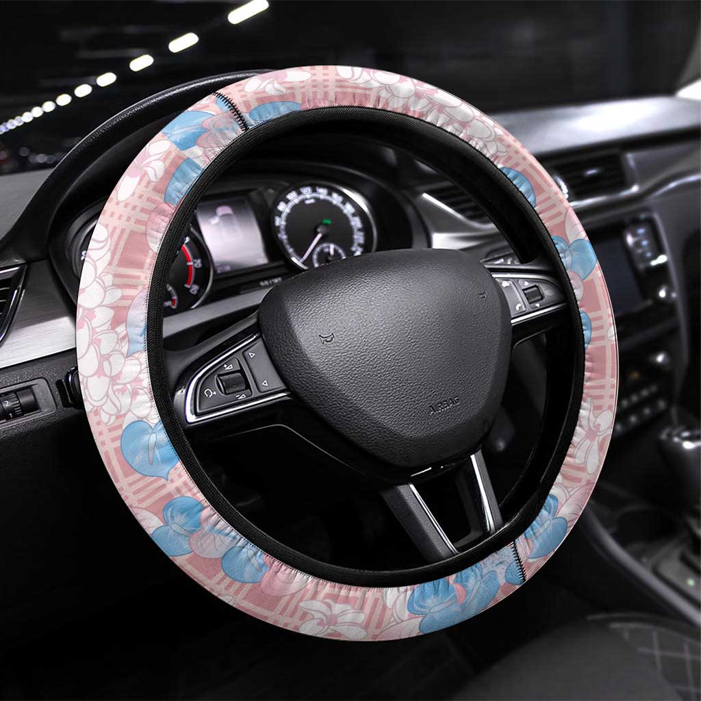 Anthurium Plumeria Lei Pastel Steering Wheel Cover Pink Hawaiian Splendid Palaka